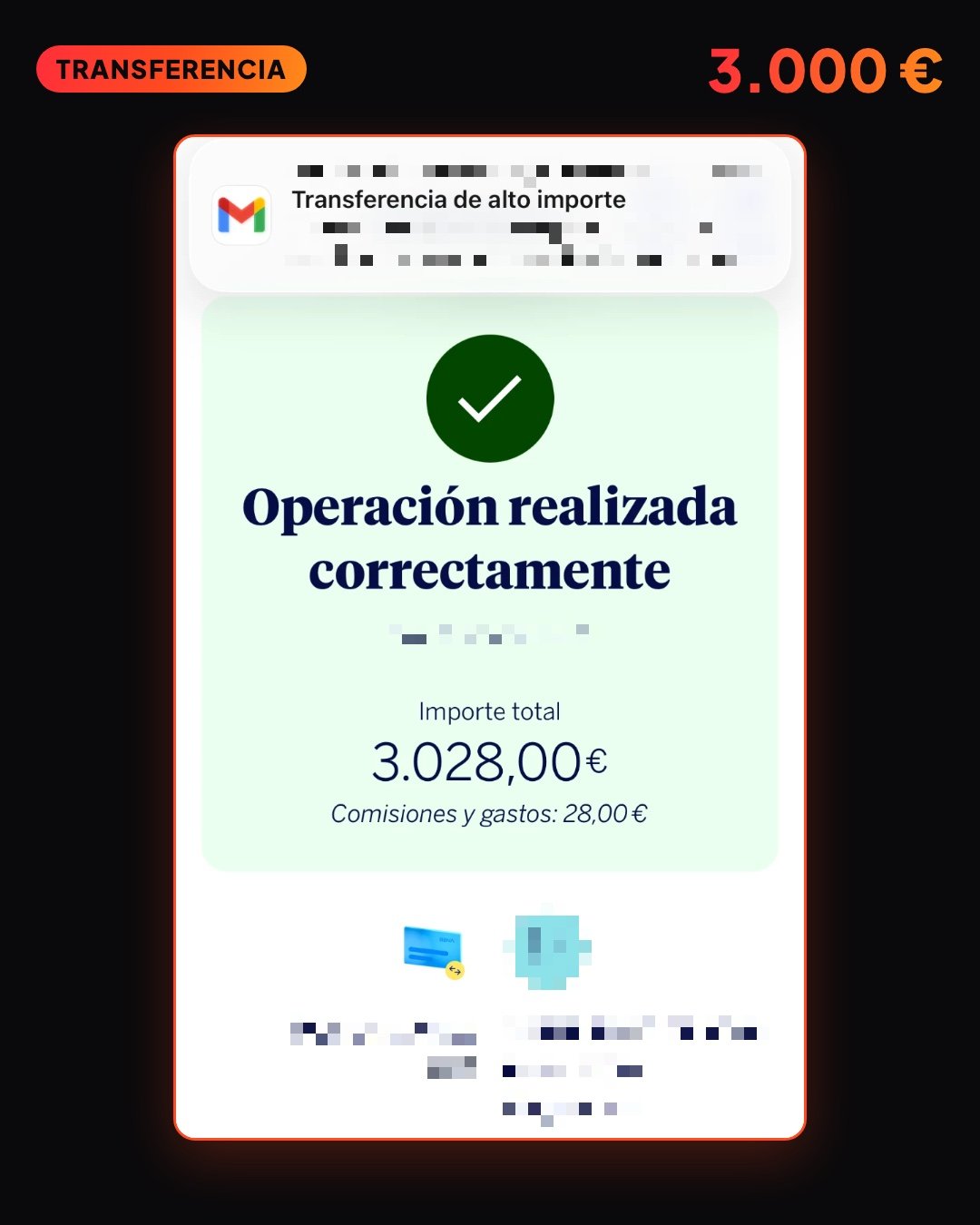 Transferencia de 3.000 € de un cliente